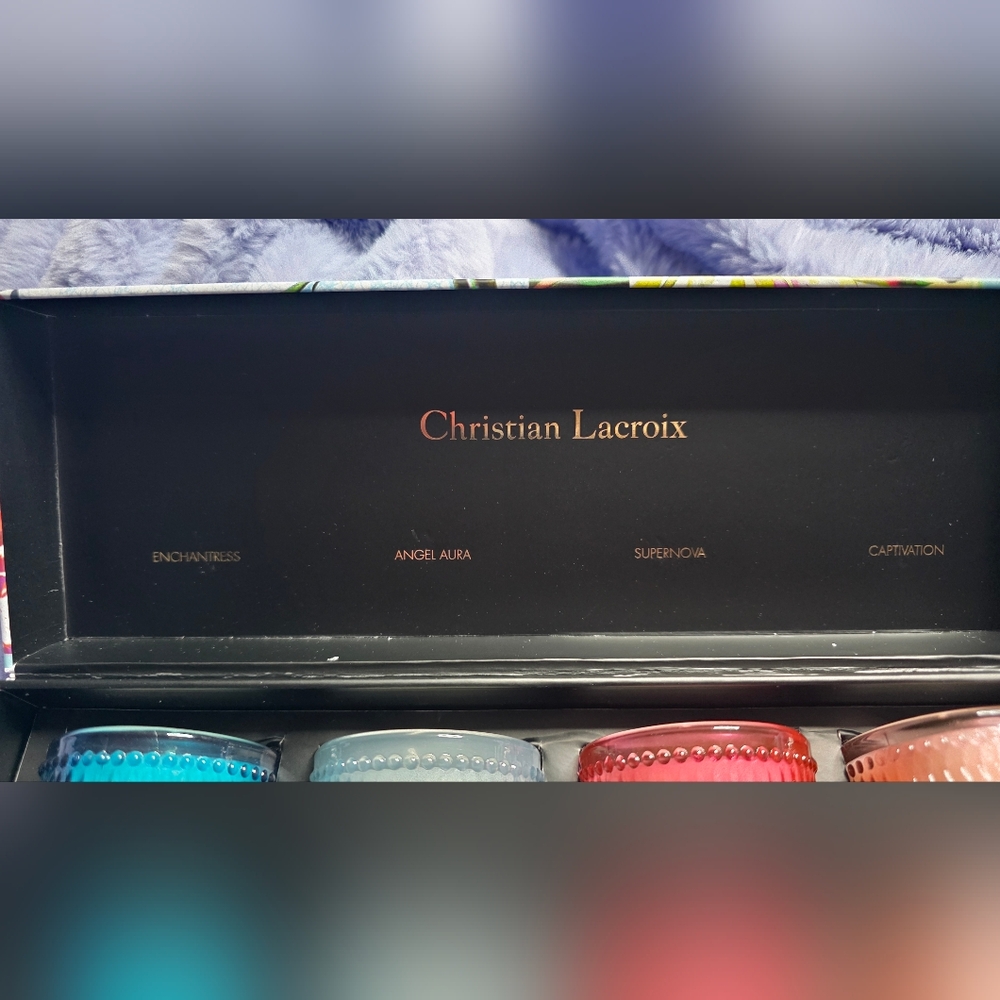 Christian Lacroix Colored Glass Votive Candle Set - Blue, Light Blue, Red, Peach - Picture 3 of 4